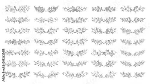 Set of hand drawn floral wreaths and dividers for wedding invitation stationary design.