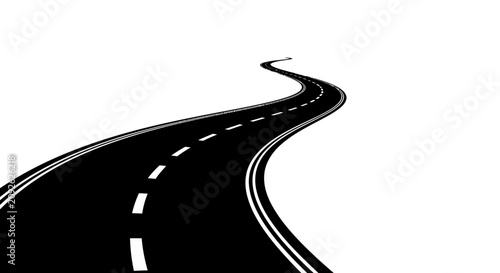 Obraz na płótnie Curving road with dashed markings a black and white silhouette highway pathway t