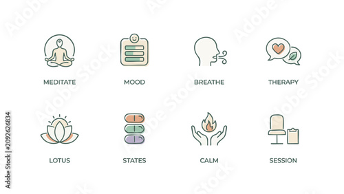 Set of six icons representing different activities and concepts with activity illustration creativity