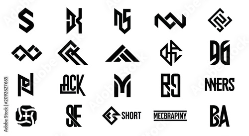 Modern Abstract Monograms and Logos Collection, Geometric Shapes, Typography Design