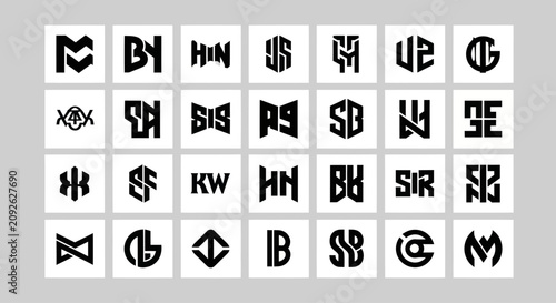 Modern Abstract Monograms and Logos Collection - Black and White Geometric Design