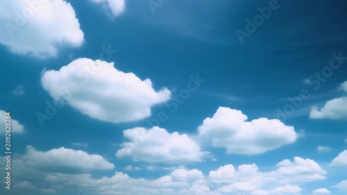 Bright blue summer skies, white fluffy clouds, mp4 video. AI