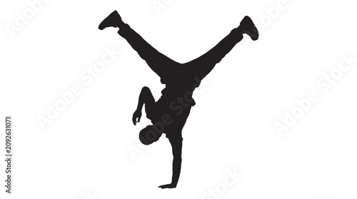 Фотография Breakdancer Performing Handstand Pose Black Silhouette breakdancing