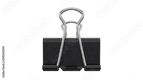 Black metal binder clip for office stationery isolated on transparent background