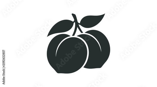 Billede på lærred Two Peaches With Leaves Black Silhouette peach
