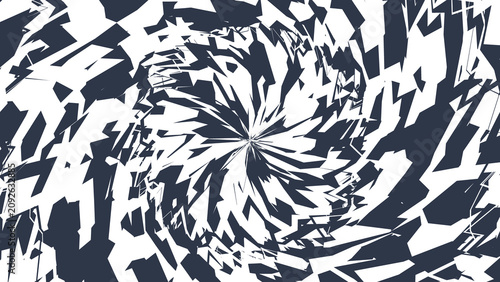 Abstract monochrome geometric spiral pattern with sharp jagged shapes