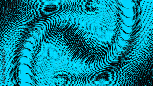 Abstract background with cyan and black wavy halftone pattern