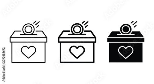 фотографія Donation box with heart shaped opening black and white line art icons