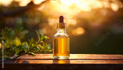 Golden Elixir A Bottle Of Essential Oil Bathed In Sunlight