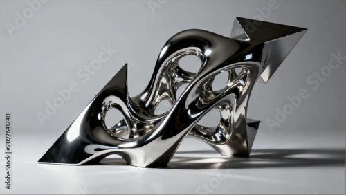 Tableau sur toile 3D vector illustration of a polished chrome sculpture with abstract smooth curves and sharp geometric angles