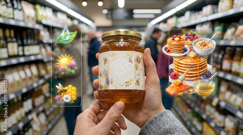 Honey jar, grocery store, breakfast food, sweet spread, supermarket