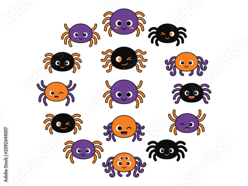 Cute Halloween Spider Characters Bundle Cartoon Spooky Spider Clipart Collection Vector Illustration Set