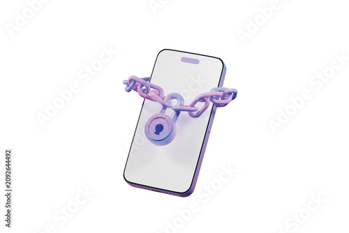 3d smartphone chain lock icon. mobile security concept. cartoon style for cybersecurity ads. data protection isolated on white background. 3d render.