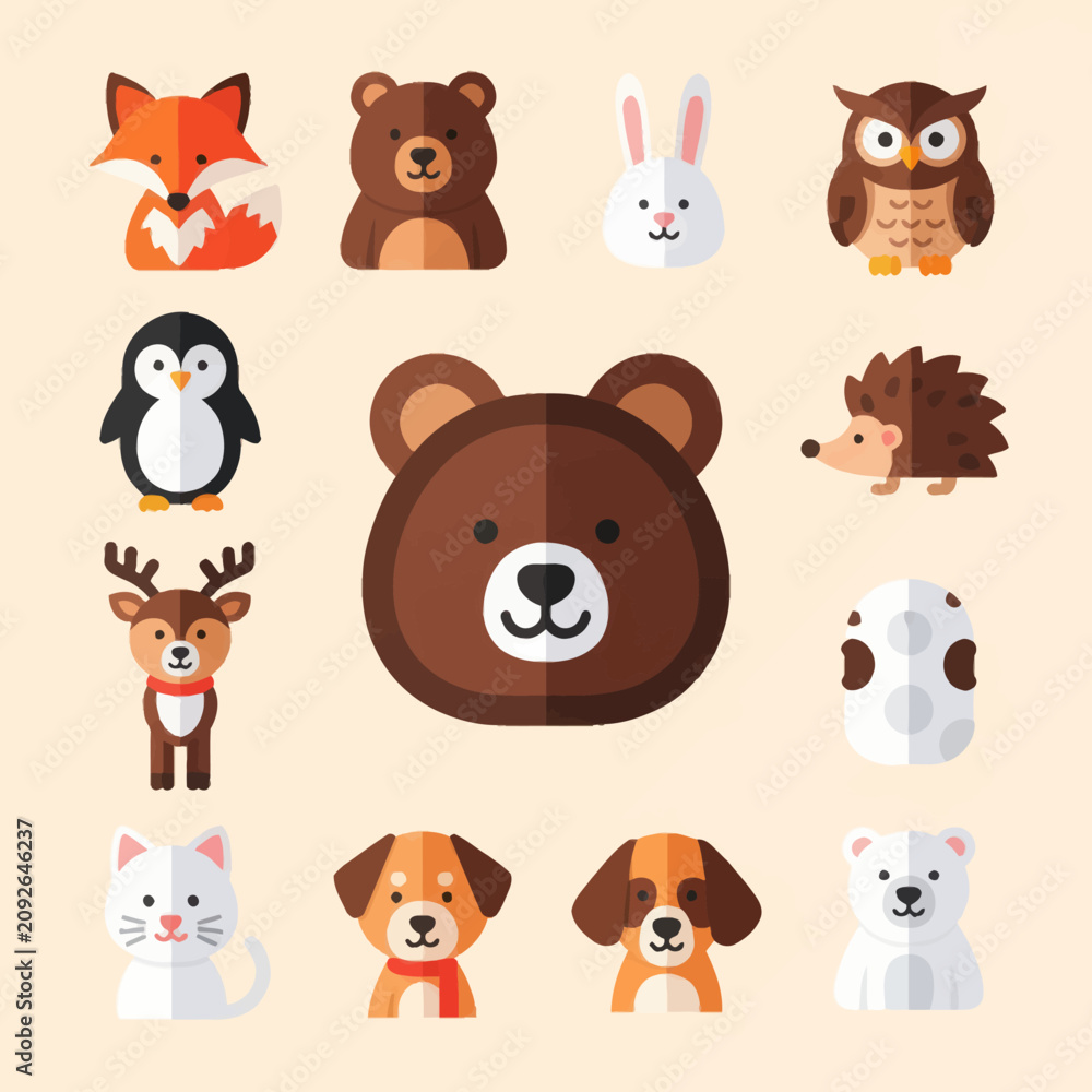 Fototapeta premium Cute Forest Animals Collection - Flat Design Icons