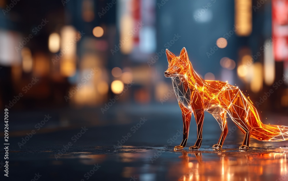 Fototapeta premium Vivid Neon Fox Illuminating Urban Environment with Intelligent Concept Design