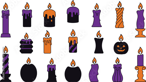 Schilderij op canvas Halloween candle collection spooky taper pillar and jack o' lantern designs for