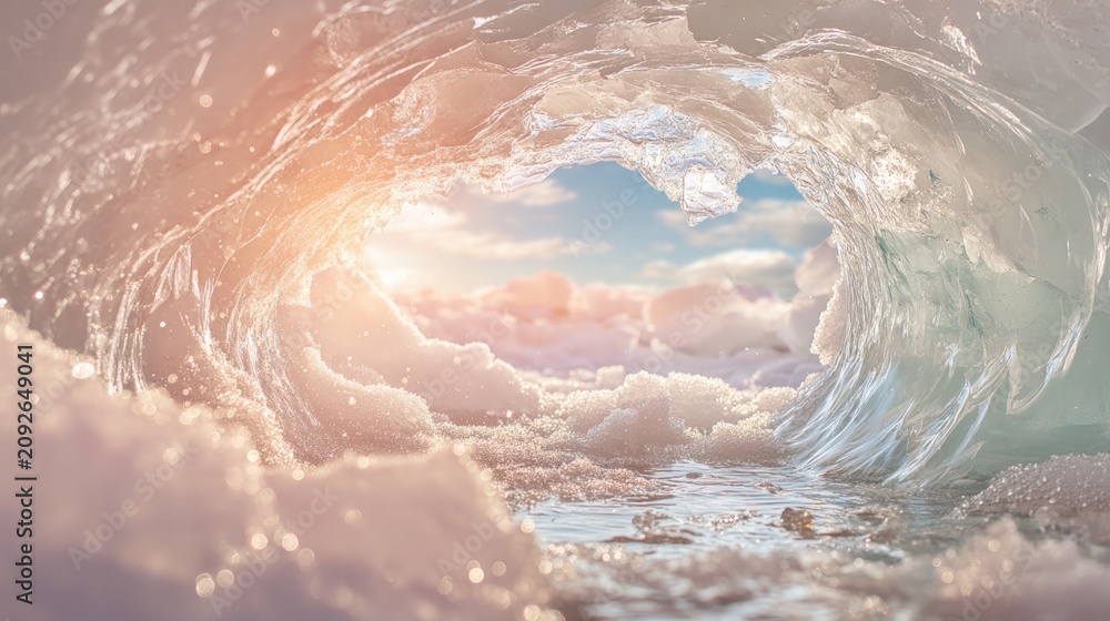 Fototapeta premium Stunning Frozen Lake Scene with Ice Fishing Hole and Breathtaking View