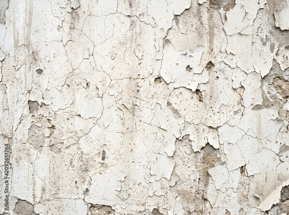 Fototapeta premium A close-up view of a weathered wall with peeling white paint