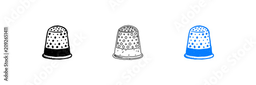 Fotografía Three thimble illustrations black outline and blue versions for sewing and craft