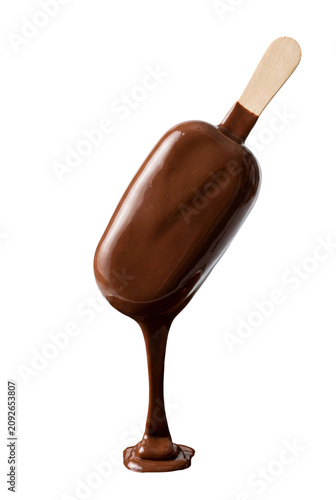 Dripping chocolate covered ice cream popsicle
