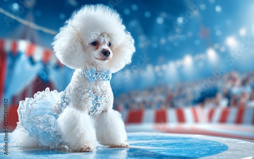 Adorable Dog in Sparkly Outfit Captivating Audience at Circus Performance
