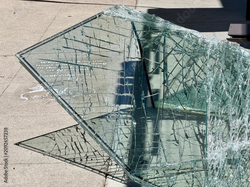Broken store window shatterproof security glass