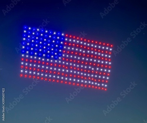 Colorful drone light show event featuring the American stars and stripes flag