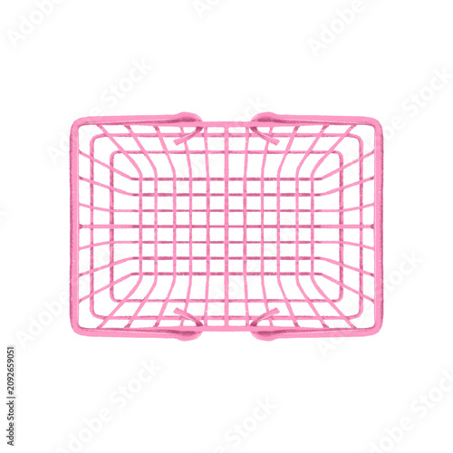 Pink shopping basket in the mall, market hand drawn illustration on transparent background