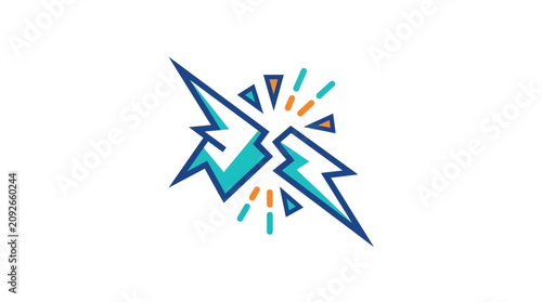 Tableau sur toile Two stylized lightning bolts clashing creating sparks and energy.