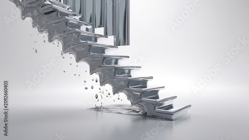 Abstract Architectural Steps Of Liquid Mercury Fluid Render