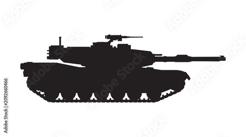Картината върху платно Black Silhouette Of A Main Battle Tank On A White Background