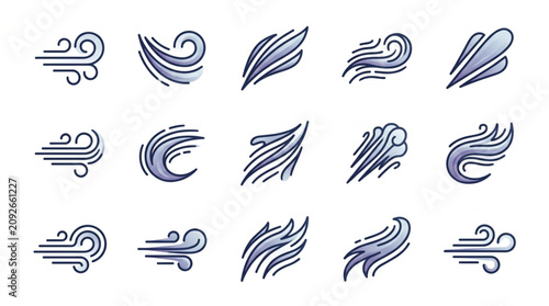 Tableau sur toile Set of stylized wind icons representing different wind strengths and directions