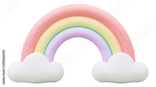 Pastel rainbow arch with fluffy clouds, isolated on transparent background