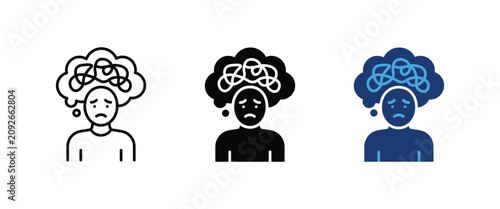 Quadro su tela Mental health anxiety icon, Sad person depression stress symbol, Hospital psycho