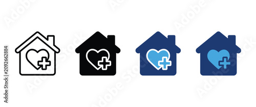 Foto Medical home care icon, Hospital nursing house symbol, Healthcare family residen