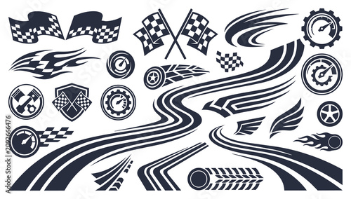 Canvastavla Race flag and racing elements set graphic decorative designs for car rally motor