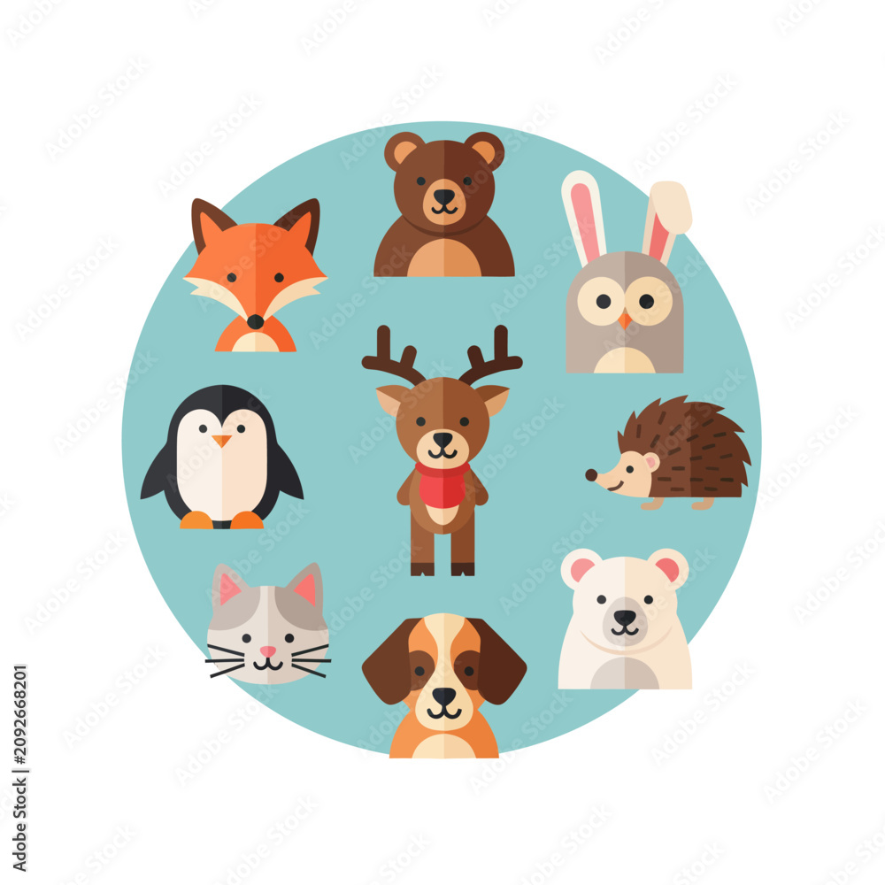 Obraz premium Cute Woodland Animals Collection - Vector Illustration