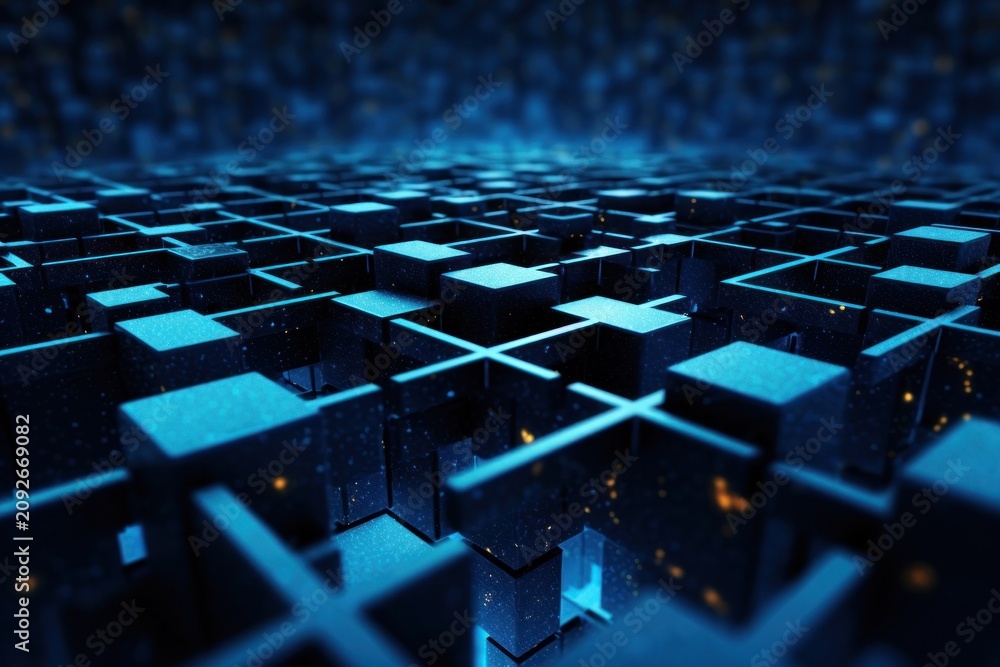 Fototapeta premium Visualization of a blockchain technology abstract computer.