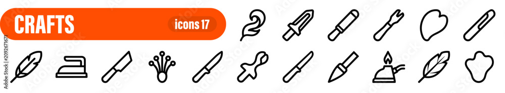 Fototapeta premium Crafts and Artistic Tools Icon Set