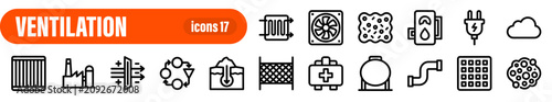 Foto Set of 17 Ventilation and Industrial Airflow Icons