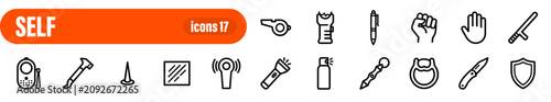 Foto Self Defense and Personal Safety Equipment Icon Set