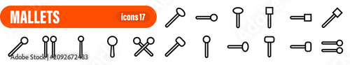 Φωτογραφία Set of 17 Drum Mallet and Percussion Stick Outline Icons