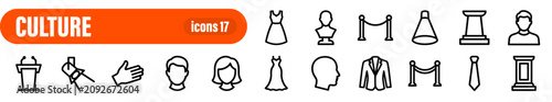 Foto Set of 17 Vector Icons: Culture, Art, and Exhibition Elements