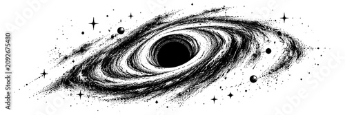 Dramatic depiction of a swirling black hole surrounded by distant stars, inspired by the mysteries of deep space and modern astronomy.