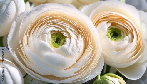 White Ranunculus Flowers With Soft Petals In Natural Light