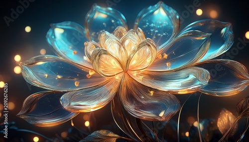 Abstract Glowing Glass Flowers With Light Particles And Elegant Floral Design