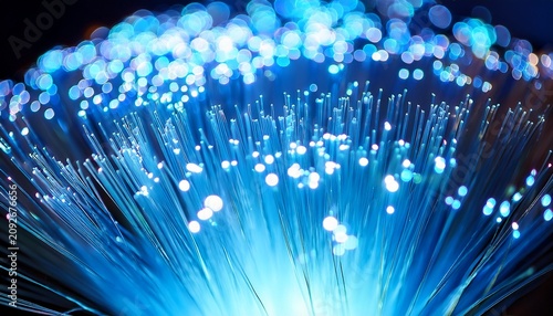 Close Up Of Illuminated Blue Fiber Optic Strands With Bokeh