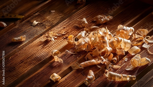 Wood Shavings Scattered On A Wooden Floor