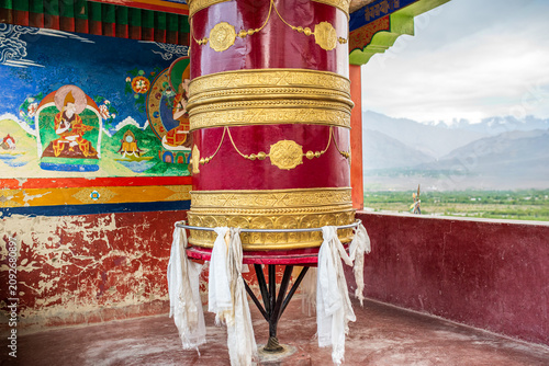 Konstfotografi Large Buddhist prayer wheel at Thiksey Monastery in Ladakh
