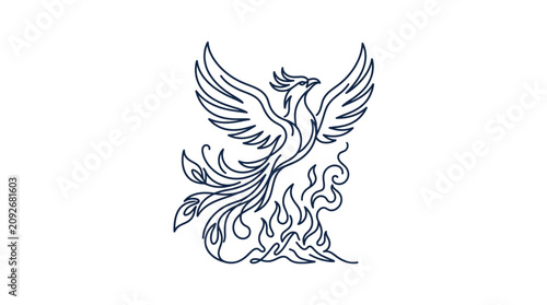 Phoenix bird rising from flames mythical creature illustration.
